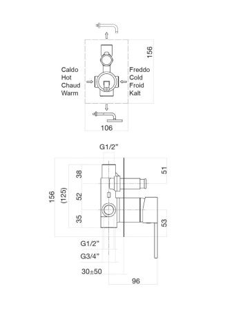 Смеситель для ванны и душа Fiore 77CR7517 встраиваемый в стену хром