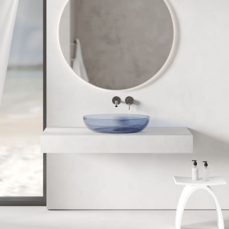 Раковина из полиэфирной смолы Abber Kristall AT2801Saphir 60х40 накладная цвет синий без отверстий под смеситель