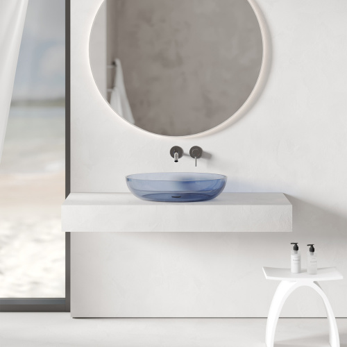 Раковина из полиэфирной смолы ABBER Kristall AT2801Saphir 60х40 накладная цвет синий без отверстий под смеситель - фото 2