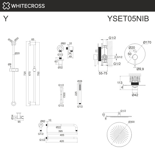Душевая система Whitecross Y brushed nickel YSET05NIB встраиваемая - фото 3