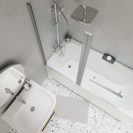 Душевая шторка на ванну Parly F03 120х130 стекло прозрачное профиль хром ориентация универсальная