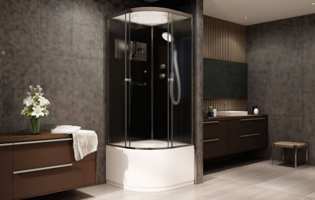 Душевая кабина AvaCan B90SBLACK 90х90 четверть круга с крышей ориентация универсальная