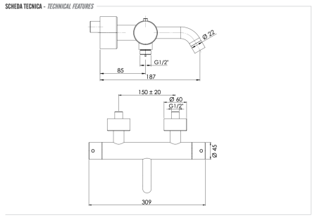 Смеситель для ванны Remer X Style Inox SSXT05 настенный нержавеющая сталь с термостатом