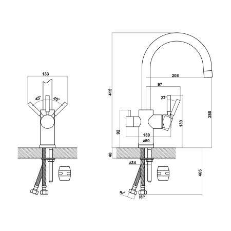 Смеситель для кухни Uperwood Quartz UPD-Q-01-03 UPD-Q-01-03 на мойку/столешницу серый матовый