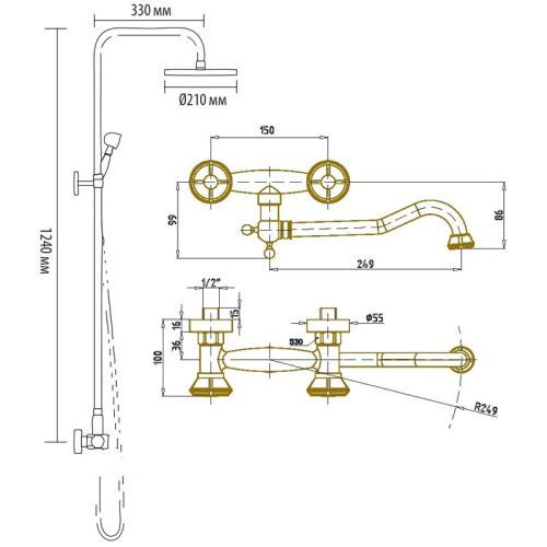Душевая стойка Bronze de Luxe 10121DR настенная цвет бронза - фото 3