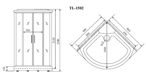 Душевая кабина Timo Lux TL-1502 90х90 четверть круга с крышей - фото 2