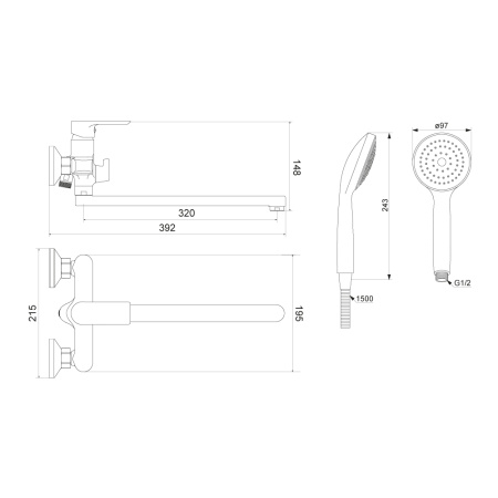 Смеситель для ванны и душа Damixa Apollo 479500000 настенный хром без термостата