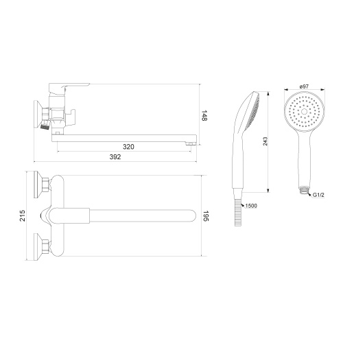 Смеситель для ванны и душа Damixa Apollo 479500000 настенный хром без термостата - фото 5
