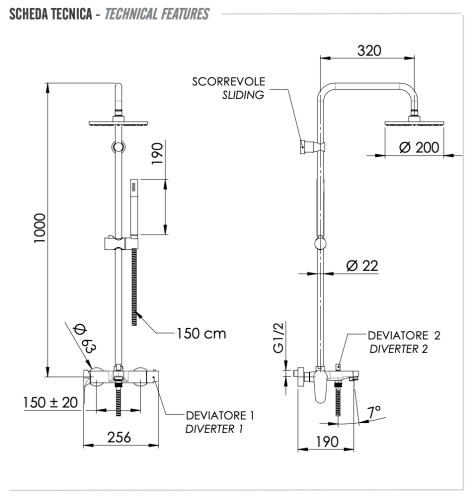 Душевая стойка Remer Class Line L34X7MMM20DO настенная - фото 2