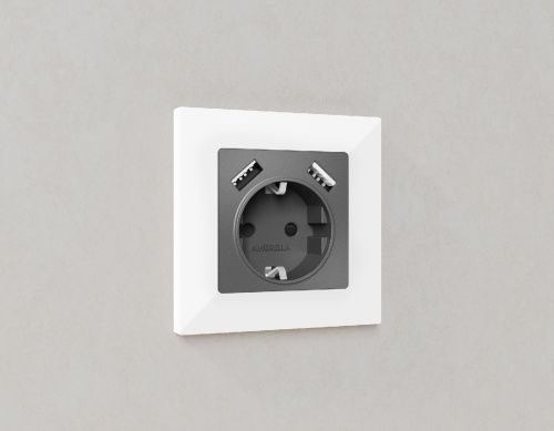 Комплект механизма розетки 2USB A+A 18W (быстрая зарядка) с/з Ambrella Volt Alfa (Алфа) MA659010 - фото 2
