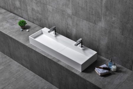 Раковина из искусственного камня Abber STEIN AS2642 120х40 накладная цвет белый без отверстий под смеситель