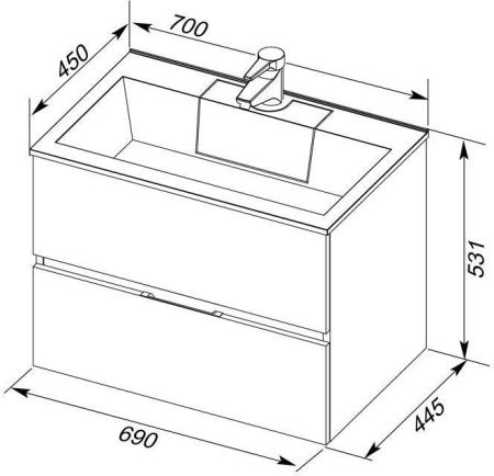 Тумба с раковиной Aquanet Алвита 00213093 70х50 подвесная цвет серый