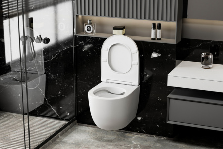 Унитаз подвесной Abber Bequem AC1100MW белый матовый с сиденьем микролифт безободковый каскадный смыв