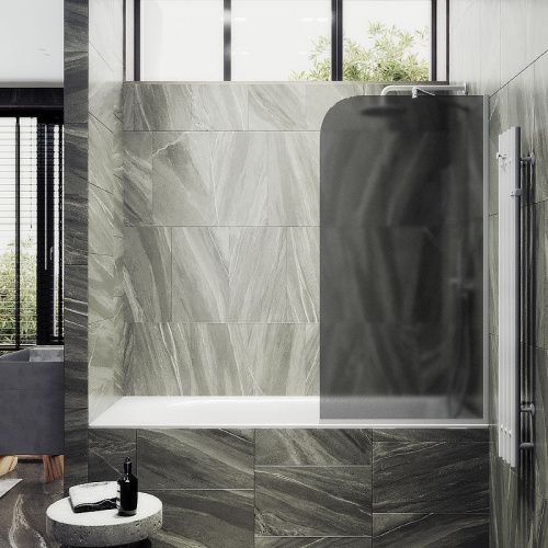 Душевая шторка на ванну Maybah Glass MGV-153-1у 75х140 стекло тонированное профиль белый ориентация универсальная