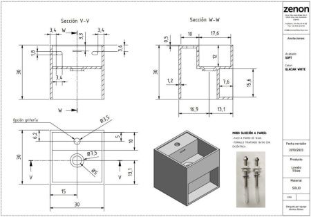 Раковина из искусственного камня Zenon Titan 4000.000.000.000.39678 30х30 подвесная цвет белый