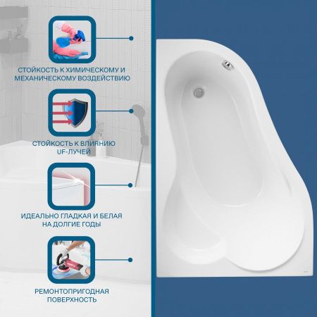 Ванна акриловая Santek Ибица 1WH112034 150х100 пристенная асимметричная без каркаса