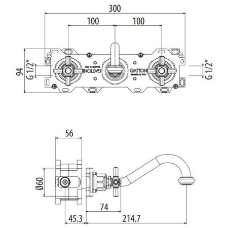 Смеситель для раковины Gattoni Milano TR105/18D0 встраиваемый в стену золото