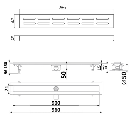 Душевой лоток Timo Standart DP20900-DG20900 в пол - фото 2