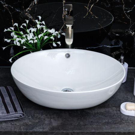 Раковина из сантехнического фарфора Melana 320314-805 60х40 накладная цвет белый без отверстий под смеситель