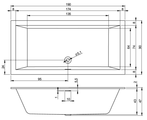 Ванна акриловая Riho RETHINK CUBIC B109001005 190х90 пристенная прямоугольная - фото 2