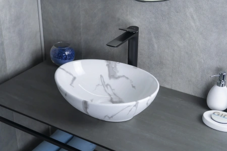 Раковина керамическая Gid Lago 54473 40х30 накладная цвет многоцветный без отверстий под смеситель