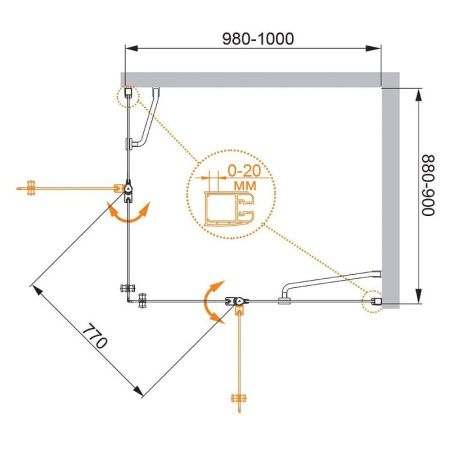 Душевой уголок Cezares ELENA ELENA-W-AH-2-100/90-P-Cr-R 100х90 стекло рифленое профиль хром без поддона