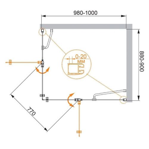 Душевой уголок Cezares ELENA ELENA-W-AH-2-100/90-P-Cr-R 100х90 стекло рифленое профиль хром без поддона - фото 5