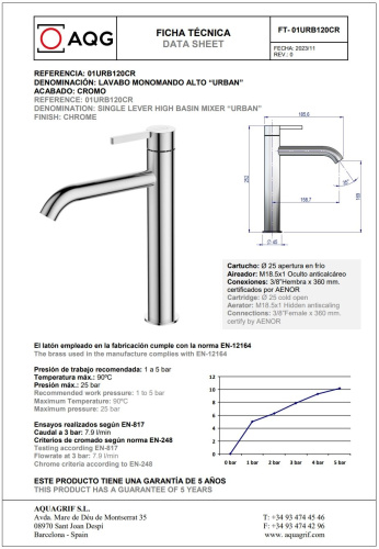 Смеситель AQG Urban 01URB120CR на столешницу хром - фото 2