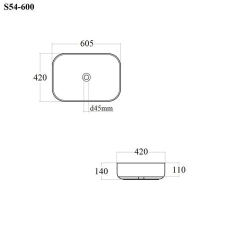 Раковина из сантехнического фарфора Bond Cube S54-600 60х40 накладная цвет белый без отверстий под смеситель