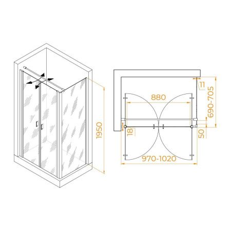 Душевой уголок RGW Passage 060814407-014 100х70 стекло прозрачное профиль черный без поддона