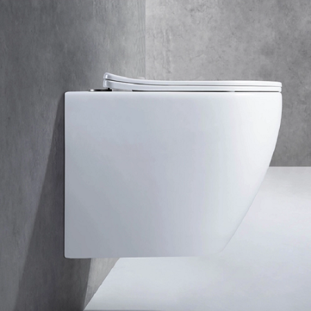 Унитаз подвесной CeramaLux 2196-1 белый с сиденьем микролифт безободковый каскадный смыв