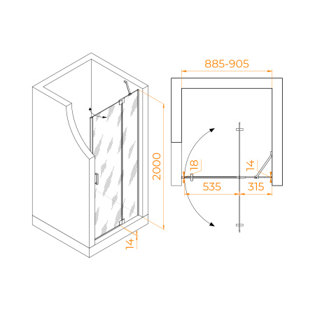 Душевая дверь RGW Hotel 350601409-14 90х200 стекло прозрачное профиль черный
