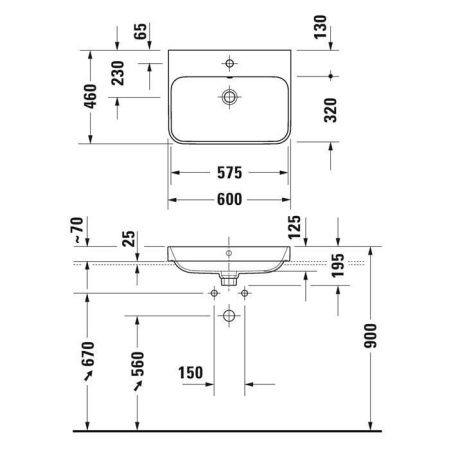 Раковина керамическая Duravit Happy D.2 Plus 2360600000 60 см накладная цвет белый 1 отверстие под смеситель