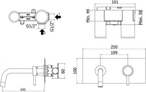 Смеситель Paffoni Light LIG103NO/M встраиваемый в стену черный - фото 2