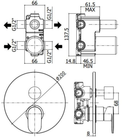 Смеситель для ванны Paffoni Candy CA018CR встраиваемый в стену хром
