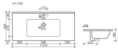 Раковина из сантехнического фарфора Ceramica Nova ELEMENT CN7003 100х50 накладная цвет белый 1 отверстие под смеситель