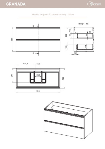 Тумба под раковину Visobath Granada 70456/87605 100х45х55 подвесная цвет бежевый - фото 5