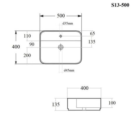 Раковина из сантехнического фарфора Bond Cube S13-500 50х40 накладная цвет белый 1 отверстие под смеситель