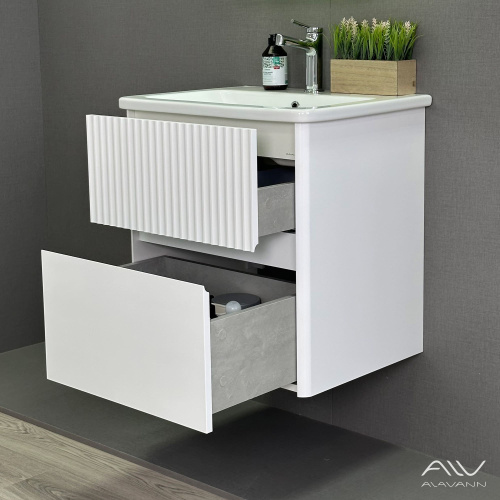 Тумба с раковиной Alavann Wave ALV1110000 60х46х62 подвесная цвет белый - фото 4