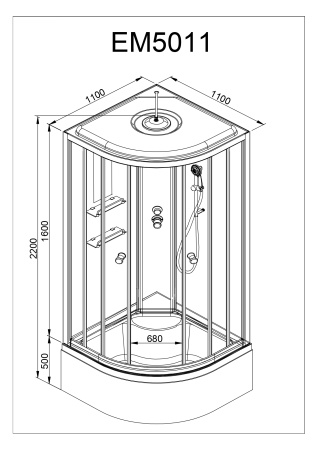 Душевая кабина AvaCan D511S 110х110 четверть круга с крышей ориентация универсальная