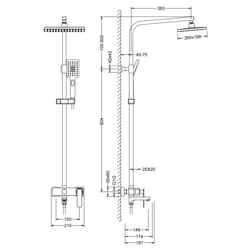 Душевая стойка Timo Tetra-thermo SX-0169/00 настенная цвет черный матовый - фото 2 Душевая стойка Timo Tetra-thermo SX-0169/00 настенная цвет черный матовый - фото 2