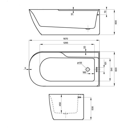 Ванна акриловая Wellsee Camellia 2.0 236202000 170х80 отдельностоящая асимметричная с ножками