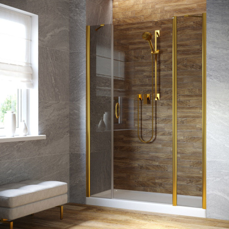 Душевая дверь Vegas-Glass EP-2F LUX EP-2F LUX 185 9 7 R 185х200 стекло тонированное профиль золото глянцевое