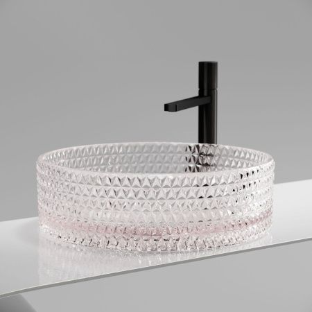 Раковина стеклянная Ceramica Nova CRISTAL CN6061 40х40 накладная цвет розовый без отверстий под смеситель