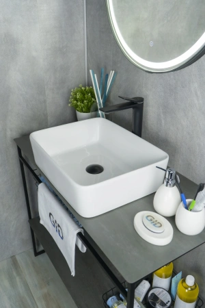 Раковина керамическая Gid Geométrico 51120 50х40 накладная цвет белый без отверстий под смеситель