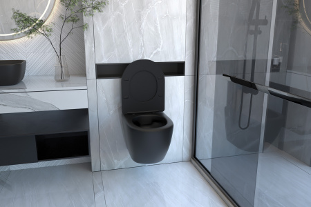 Унитаз подвесной Abber BEQUEM AC1100MB черный матовый с сиденьем микролифт безободковый каскадный смыв