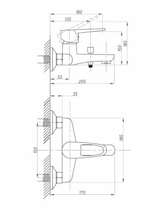 Смеситель для ванны и душа FAUZT FZs-840-126 настенный хром