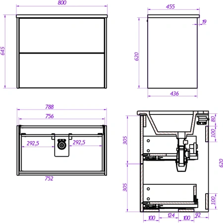Тумба с раковиной La Fenice TESORO NFNC-01-TES-PB-80-2-3-80 80х50 подвесная цвет белый
