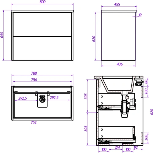 Тумба под раковину La Fenice Tesoro FNC-01-TES-DNN-80-2 79х44х62 подвесная цвет светло-коричневый - фото 4