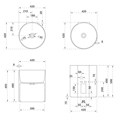 Раковина из полиэфирной смолы Abber KRISTALL AT2704Emerald 42х42 подвесная цвет зеленый без отверстий под смеситель